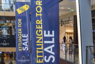 Ettlinger Tor shopping centre, ECE-Center, in Karlsruhe with around 130 retail shops. Interior view