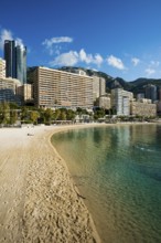 Panorama, Skyline with skyscrapers and beach, Plage du Larvotto, Monte Carlo, Cote d'Azur, Monaco