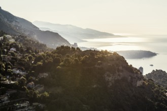 Panorama, View from the grande corniche, City and coast, Monte Carlo, Cote d'Azur, Monaco