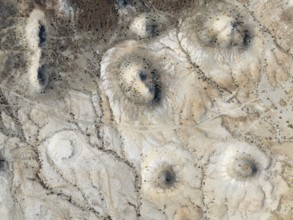 Conical rocks, so-called Prince Albert formations. Aerial view. Drone shot. Southern Namibia