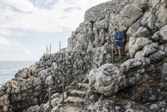 Picturesque wild hiking trail on the coast, Sentier du Littoral, Cap d'Antibes, Antibes, Provence