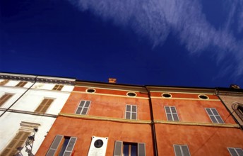 Facade of the Giuseppe Verdi house, Casa Barezzi, Piazza Giuseppe Verdi, old town of Busseto,