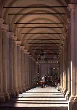 Colonnade, Piazza Giuseppe Verdi, old town of Busseto, Province of Parma, Emilia-Romagna, Italy