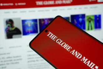 Dhaka, Bangladesh - 18 March 2025: The logo of The Globe And Mail is displayed on a smartphone