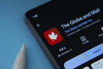 Dhaka, Bangladesh- 18 March 2025: The Globe and Mail app from Google Playstore is displayed on a