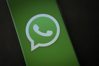 Dhaka, Bangladesh- 04 July 2025: The logo of the WhatsApp is displayed on a smartphone screen