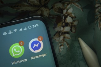 Dhaka, Bangladesh- 07 May 2025: WhatsApp and Messenger app icon is seen on smartphone