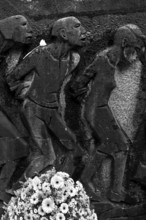 Bittermark memorial, memorial site, detail with wreath of flowers for the memorial service on Good
