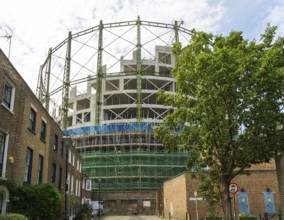 Construction project new apartments The Halo development inside Victorian gasometer, Oval Village