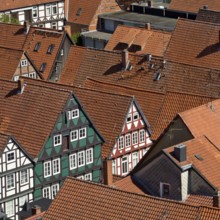 View from the town church tower over the roofs of the historic old town with its four hundred