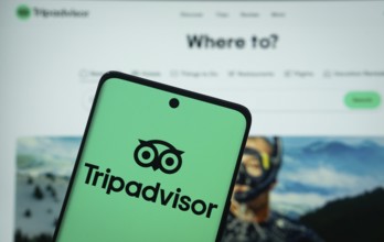 Dhaka, Bangladesh- 22 June 2025: The logo of the Tripadvisor is displayed on a smartphone screen,