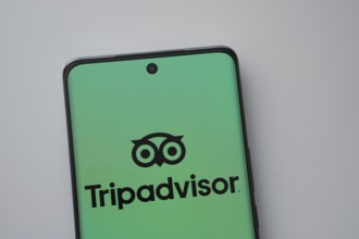 Dhaka, Bangladesh- 22 June 2025: The logo of the Tripadvisor is displayed on a smartphone screen