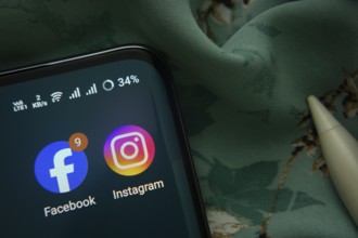 Dhaka, Bangladesh- 07 May 2025: Facebook and Instagram app icon is seen on smartphone