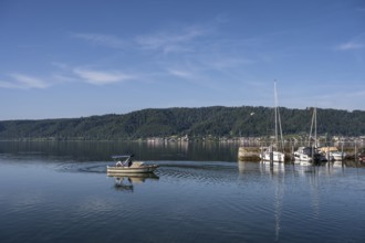 The harbour of Ludwigshafen, opposite the Lake Constance community of Bodman and the Bodanrück,