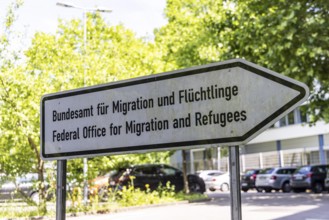 Federal Office for Migration and Refugees (BAMF) . Sign with federal eagle. Competent authority for