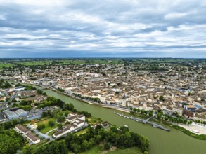 Libourne from a drone, Gironde, Nouvelle-Aquitaine, Saint-Emilion and Pomerol, Southwestern France