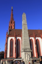Obelisk, market fountain in the shape of an obelisk, Marienkapelle on the Würzburg market square,
