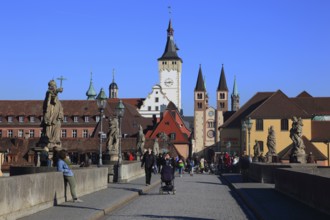 View over the Old Main Bridge to the Grafeneckart and St Kilian's Cathedral, Würzburg, Lower