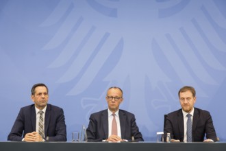 Olaf Lies (SPD, Minister President of Lower Saxony), Friedrich Merz (CDU, Federal Chancellor) and