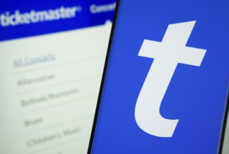Dhaka, Bangladesh - 18 March 2025: The logo of the Ticketmaster is displayed on a smartphone