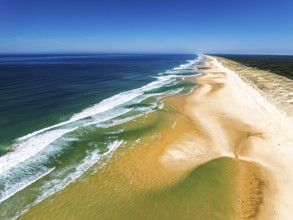 Contis beach from a drone, Saint Julien en Born, Saint-Julien-en-Born, Landes, France