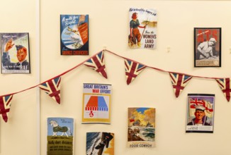 Exhibition of 1940s government public information wartime propaganda posters, Wiltshire, England,