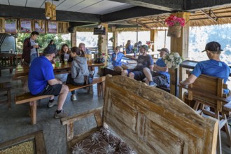 Stairs lead down to the Doi Phamee coffee shop and restaurant in Mae Sai district of Chiang Rai,