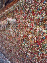 Stone wall with stick-on chewing gum, The Gum Wall, Seattle, Washington, USA, North America
