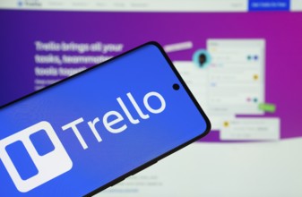 Dhaka, Bangladesh - 18 March 2025: The logo of the trello is displayed on a smartphone screen, and