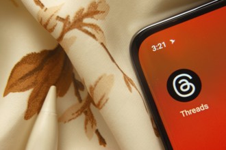 Dhaka, Bangladesh- 07 May 2025: Threads app icon is seen on smartphone