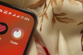 Dhaka, Bangladesh- 07 May 2025: Tinder app icon is seen on smartphone