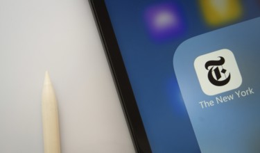 Dhaka, Bangladesh- 18 March 2025: A close up of an iPad screen displaying the the new york times