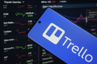 Dhaka, Bangladesh- 18 March 2025: trello logo is displayed on a smartphone screen, with a stock