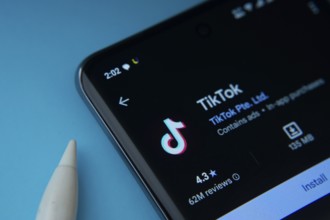 Dhaka, Bangladesh- 18 March 2025: The tiktok app from Google Playstore is displayed on a smartphone