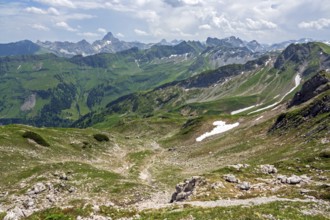 View of the Allgäu Alps from the Nebelhorn, Hochvogel in the background, Oberstdorf, Oberallgäu,