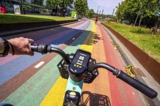 Rainbow cycle path through the university campus in Utrecht Science Park, 570 metres long, Utrecht