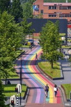 Rainbow cycle path through the university campus in Utrecht Science Park, 570 metres long, Utrecht