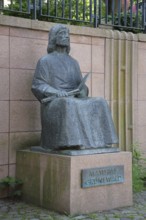 Monument to Matthias Grünewald, Renaissance painter and engineer, inscription, Halle an der Saale,