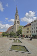 St Maximi's Church and Two Worlds Fountain by Bernd Göbel, Entenplan, Merseburg, Saxony-Anhalt,