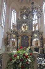 Chancel of the baroque, high altar, interior view, paintings, decorations, arts and crafts, St.
