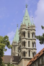 Late Romanesque UNESCO cathedral with twin towers, landmark, St Peter and Paul, cathedral, Saale,