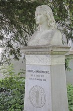 Novalis monument to the writer and philosopher Friedrich von Hardenberg, head, bust, inscription,