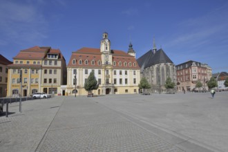 Baroque town hall and late Gothic St Mary's Church, Market Square, Weißenfels, Saxony-Anhalt,