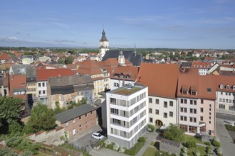 Townscape of Weißenfels, view of houses, church tower, St. Marien, Weißenfels, Saxony-Anhalt,
