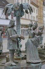 City fountain by Bonifatius Stirnberg 2000, bronze sculptures on the historical city history with