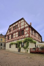 Wettiner Hof, restaurant, half-timbered house, Wettin, Wettin-Löbejün, Lower Saale Valley,