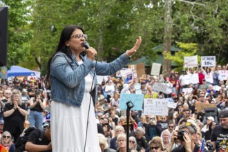 Detroit, Michigan USA - 14 June 2025 - Congresswoman Rashida Tlaib spoke as thousands gathered for