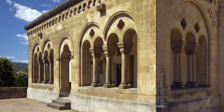 Neo-Romanesque hall in the inner courtyard of Bad Homburg vor der Höhe Castle, Hesse, Germany