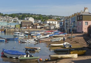 Small boats in harbour at Back Beach, Teignmouth, south Devon, England, UK