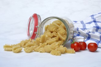 Italian pasta in glass containers, Radiatori variety